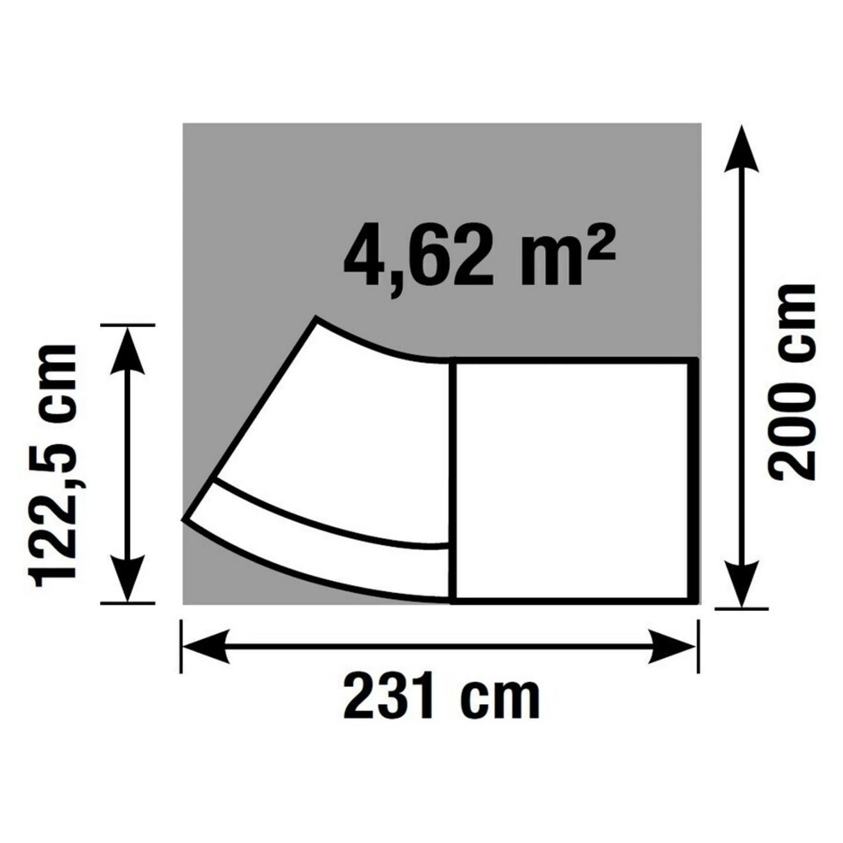 Technische Zeichnung der Empfangstheke BILBAO II mit 231 × 200 cm von Kerkmann
