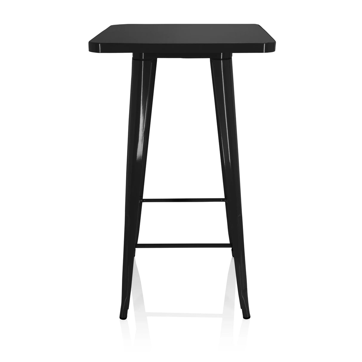 Schwarzer Bartisch VANTAGGIO HIGH T mit quadratischer Platte und zwei Querstreben von hjh OFFICE – 360-Grad-Ansicht (Frontansicht 0°)