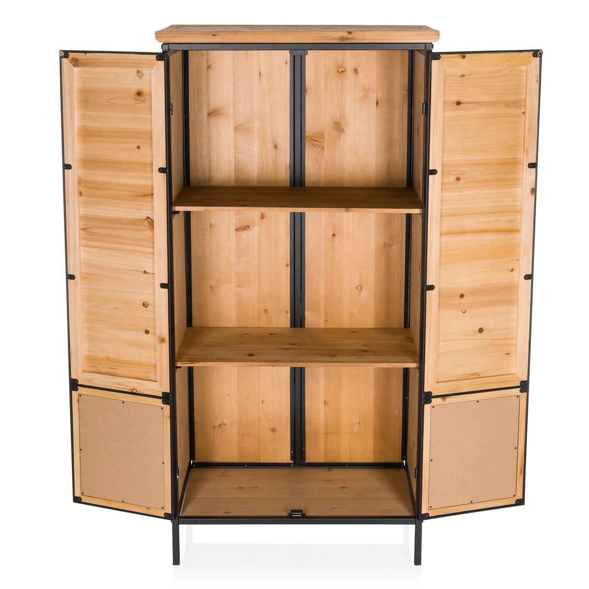 Geöffnetes Fach mit zwei Regalböden der Kommode CONTINENTO HIGH aus hellem Holz von hjh LIVING