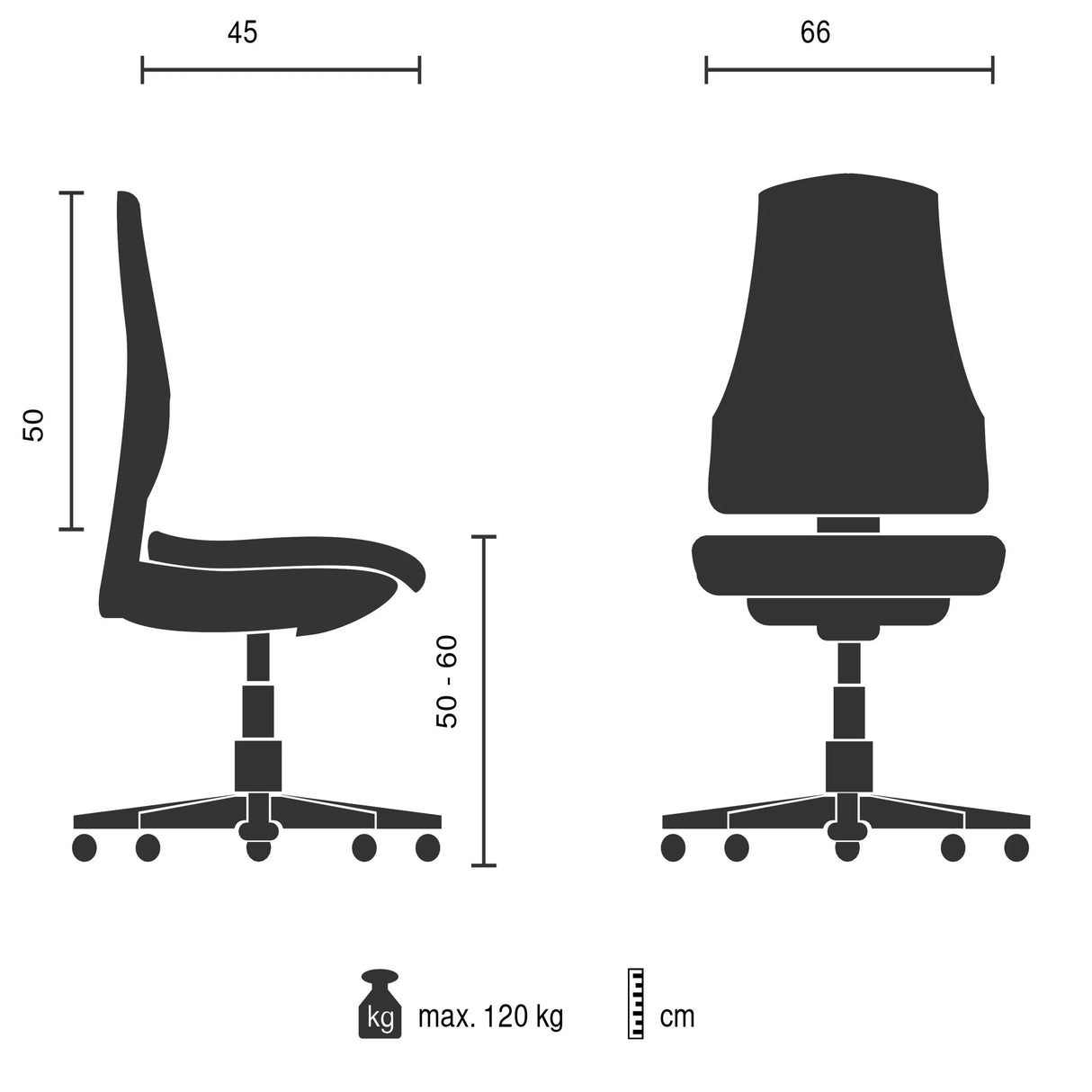 Technische Zeichnung des Loungesessels Criss-Cross 20 mit einer Breite von 66 cm von hjh LIVING