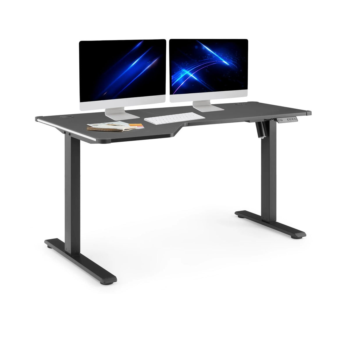 Elektrisch höhenverstellbarer Schreibtisch Worktime Game in Schwarz mit L-förmiger Tischplatte von hjh OFFICE