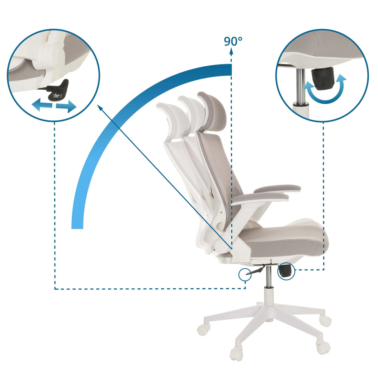 Verstellmechanismen des Home-Office-Bürostuhls VENDO W mit 90° Neigung von hjh OFFICE