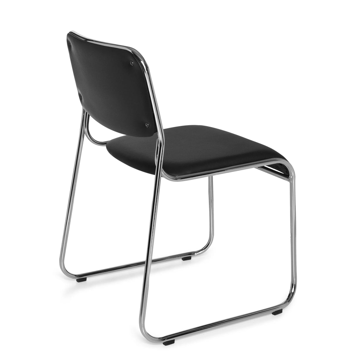 Schwarzer Besucherstuhl KOLTA mit Polsterung und Gestell aus Chrom von hjh OFFICE – 360-Grad-Ansicht (schräge Rückenansicht 120°)