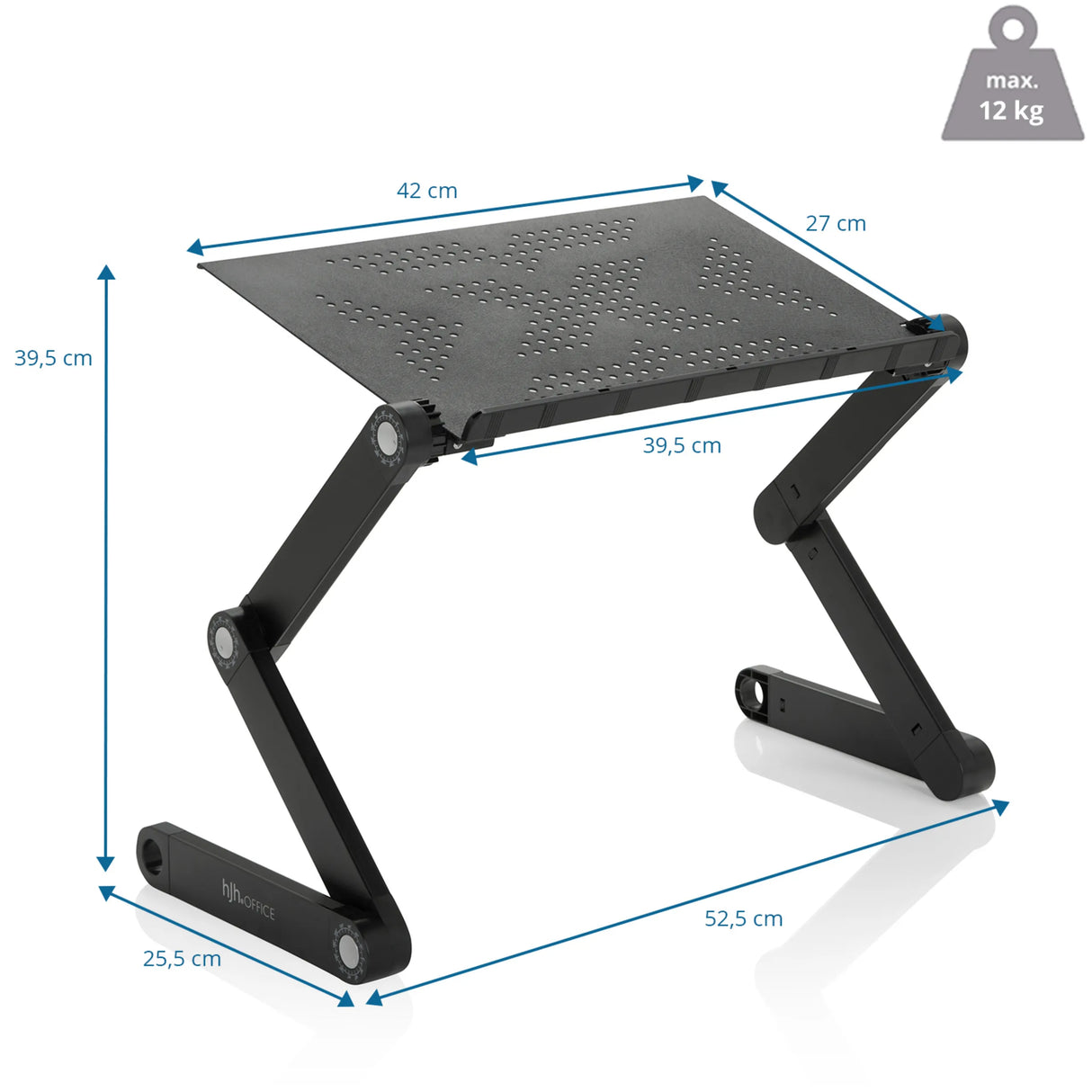 Maßzeichnung des Schreibtischaufsatzes VM-SA II mit 42 × 27 cm und einer Traglast von 12 kg von hjh OFFICE