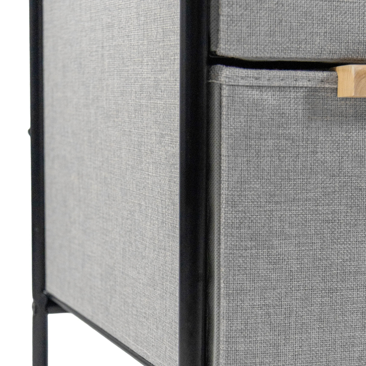 Graue Stoffstruktur und schwarzes Metallgestell der Kommode STUVAR von hjh LIVING