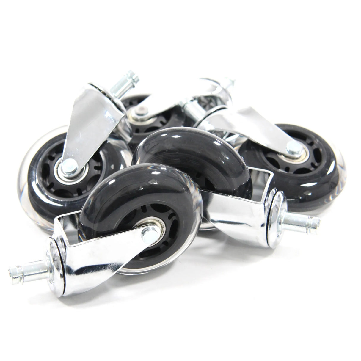 Fünf silberne Stuhlrollen 5x ROLO SKATE CT 11mm/75mm für Hartböden mit schwarzen Laufflächen von hjh OFFICE
