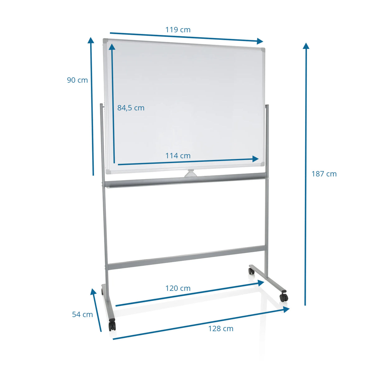 Technische Zeichnung des Whiteboards MULTIBOARD I mit einer Gesamthöhe von 187 cm von hjh OFFICE