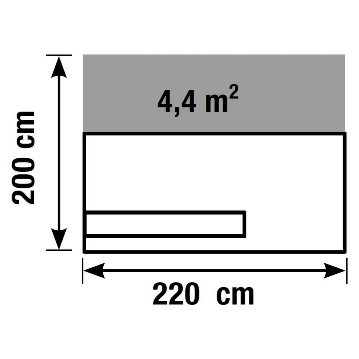 Technische Zeichnung der Empfangstheke VALANCIA I mit 220 × 200 cm von Kerkmann
