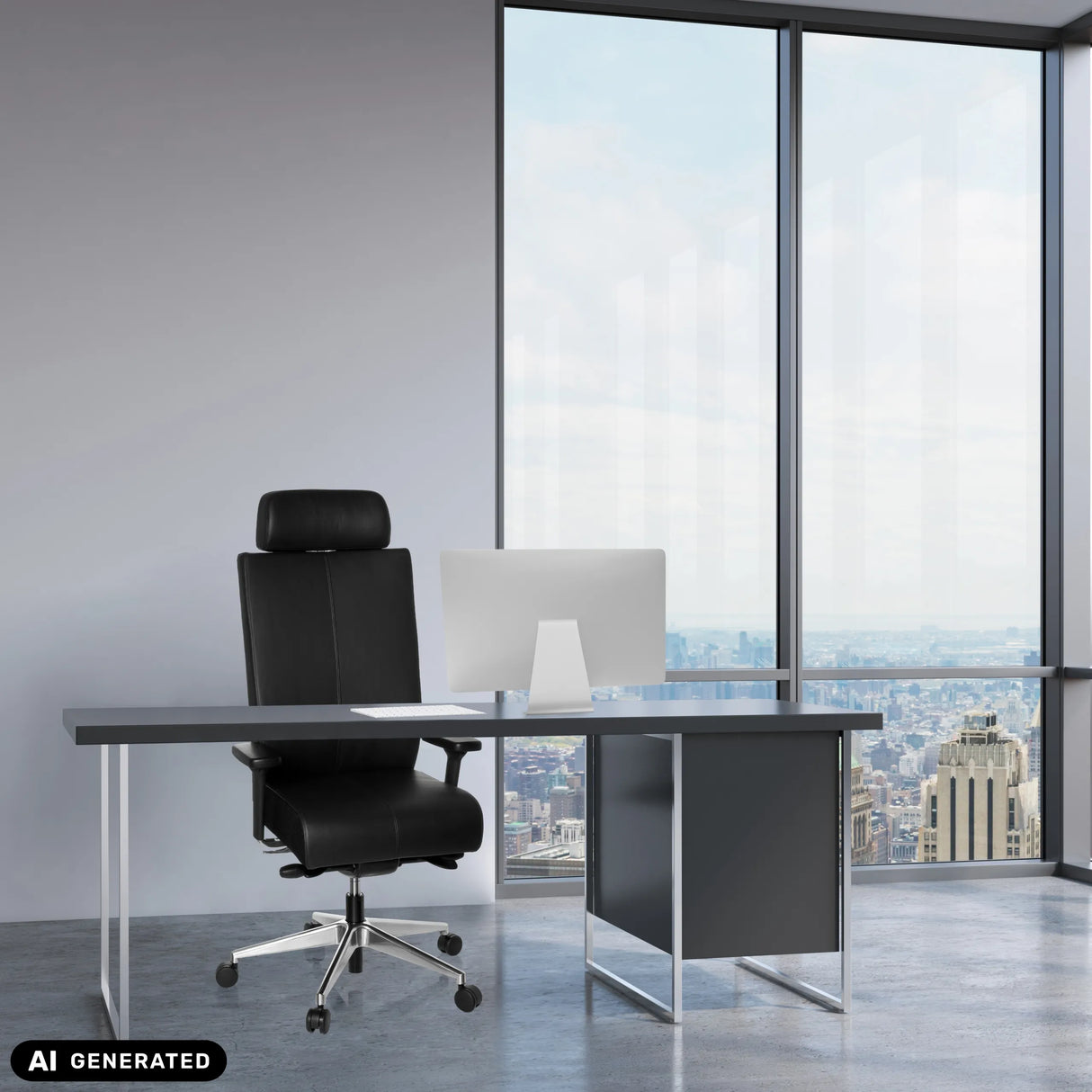 Schwarzer Leder-Profi-Bürostuhl PRO-TEC XXL an einem Schreibtisch von hjh OFFICE (KI-generiertes Bild)