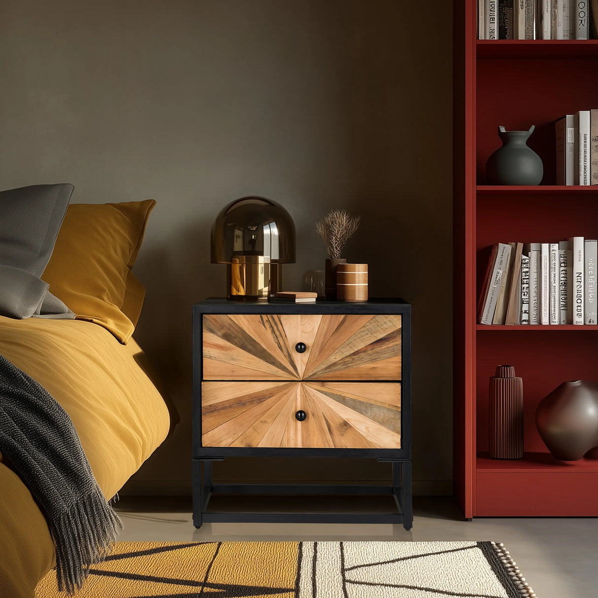 Sideboard SANTJAGO BLACK SUN S aus Holz in dunklen Farbtönen mit zwei Schubladen und schwarzem Gestell von hjh LIVING