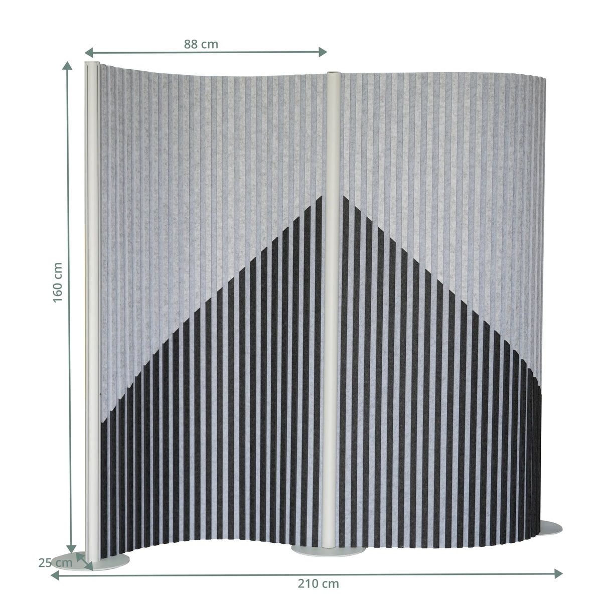 Maßzeichnung der Trennwand Flexmiut Wave mit 210 × 160 cm von hjh OFFICE
