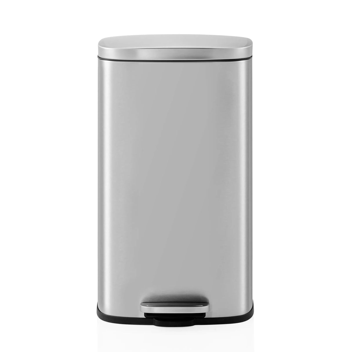 Silberner Mülleimer Clean 15 mit Deckel und Fußpedal von hjh OFFICE – 360-Grad-Ansicht (Frontansicht 0°)