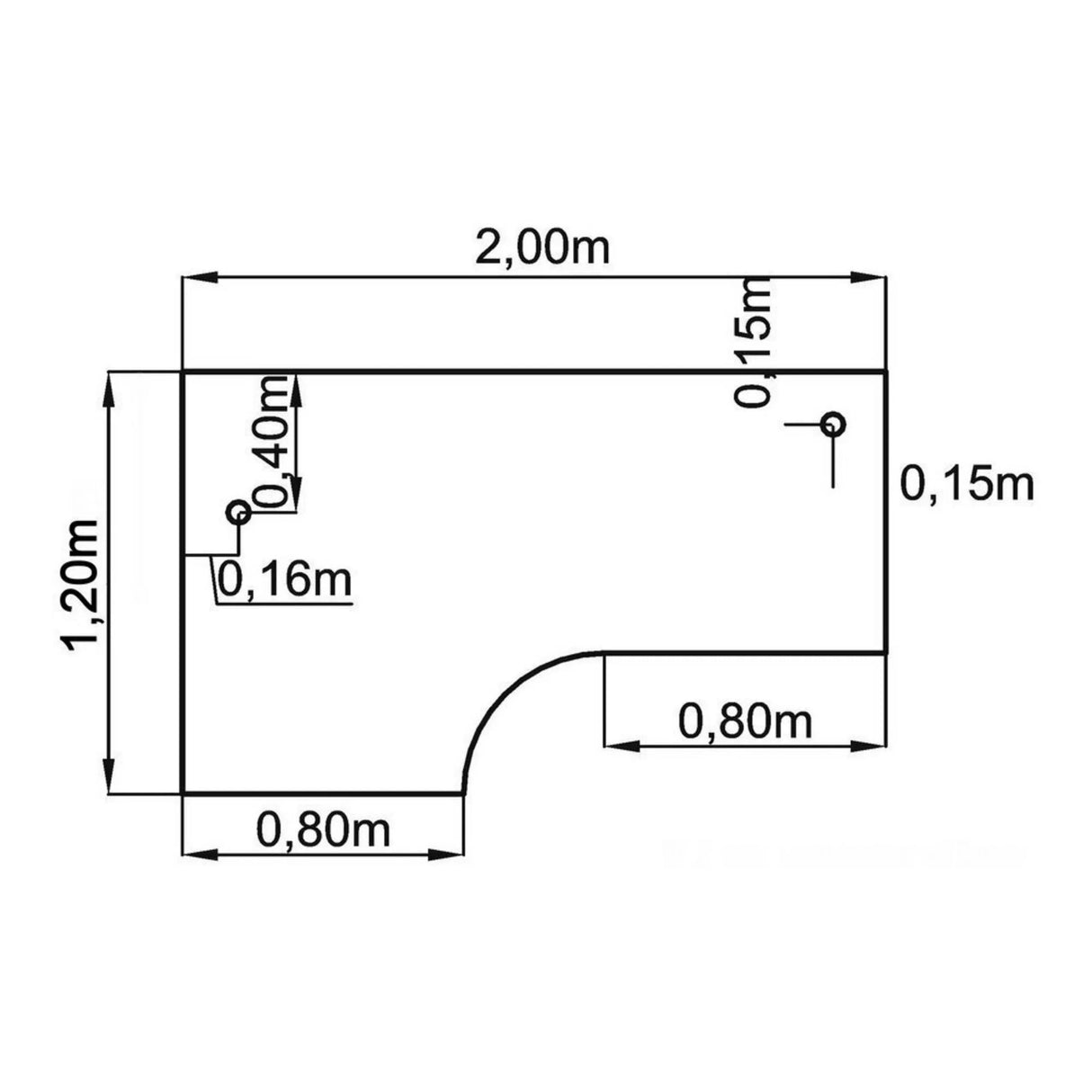 Technische Zeichnung des Schreibtischs BELA 82 S mit 2,00 x 1,20 m von hjh OFFICE PRO