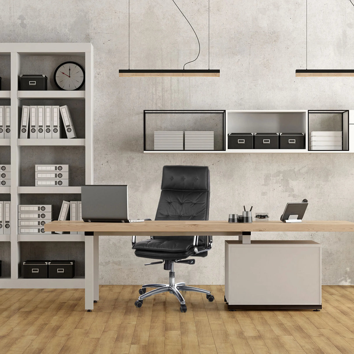 Profi-Chefsessel VILLA 20 in Schwarz mit gesteppter Polsterung und Metallkreuzfuß von hjh OFFICE