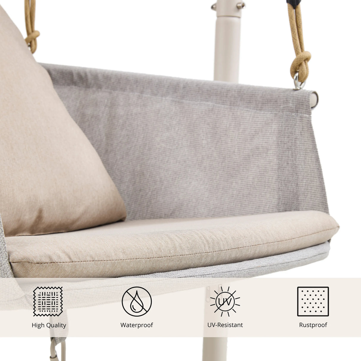 Beige Polsterung und Stoffbezug des Hängesessels Skylo von hjh LIVING