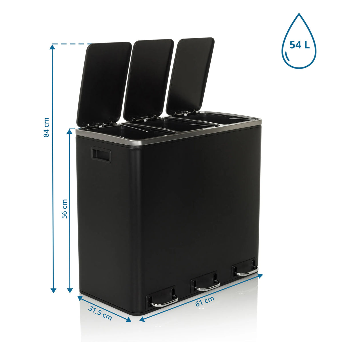 Maßzeichnung des Mülleimers Clean 9 mit 61 × 31,5 cm und 54 L Fassungsvermögen von hjh OFFICE