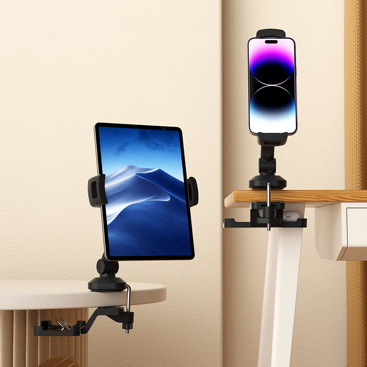 Handy- und Tablet-Halterung FLEXMOBI III in Schwarz mit Tischbefestigung von hjh OFFICE
