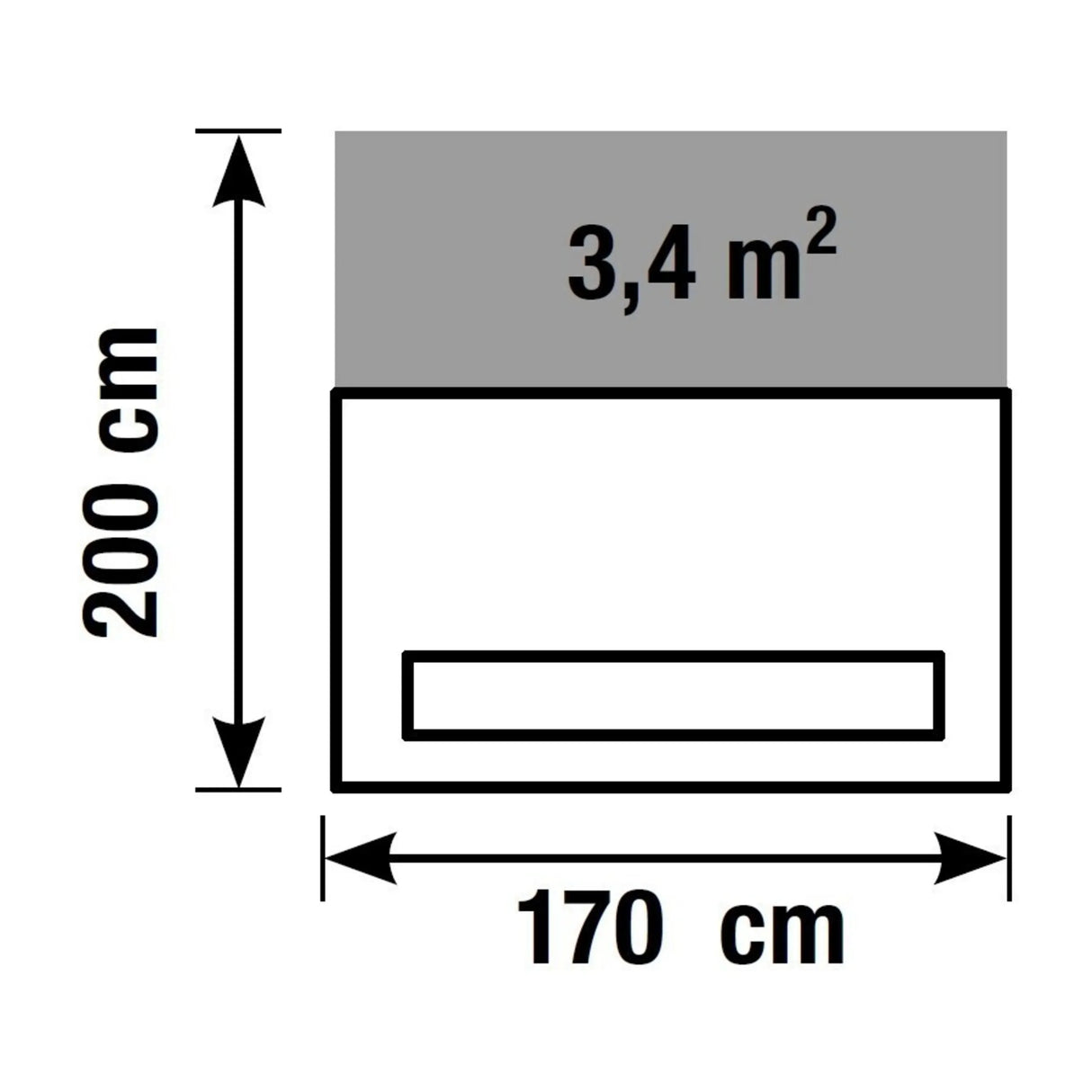 Technische Zeichnung der Empfangstheke VALANCIA mit 170 × 200 cm und 3,4 m² von Kerkmann