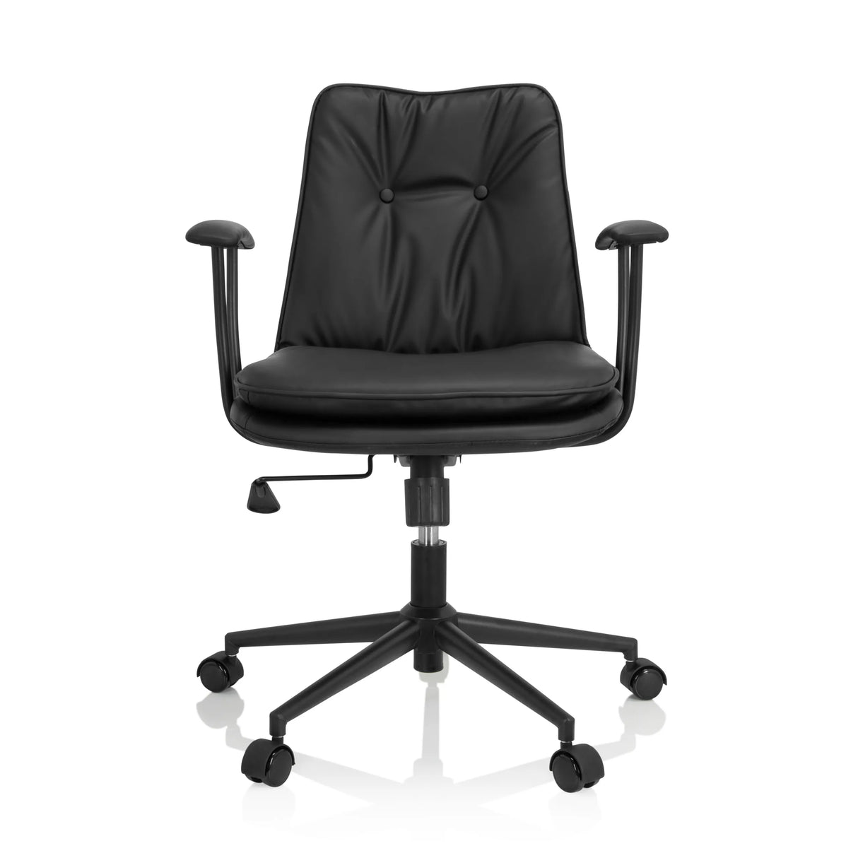 Schwarzer Homeoffice-Bürostuhl SMALLO mit Polsterung und Fußkreuz mit fünf Rollen von hjh OFFICE – 360-Grad-Ansicht (Frontansicht 0°)