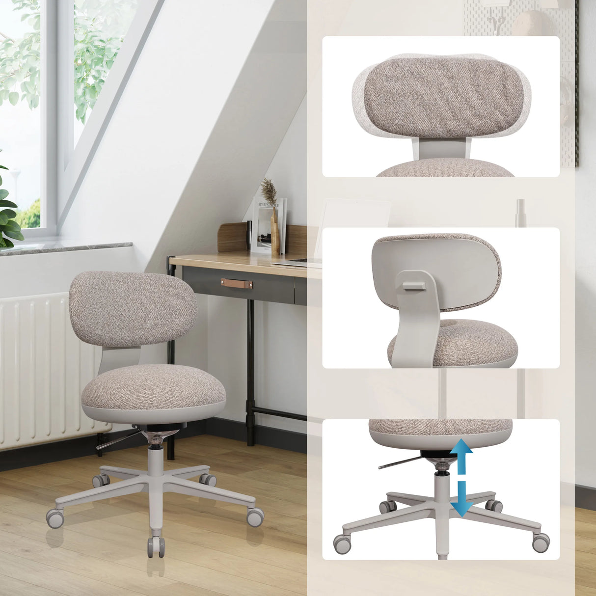 Homeoffice-Bürostuhl SITMOTION W in Grau mit stufenloser Höhenverstellung und Rollenfußkreuz von hjh OFFICE