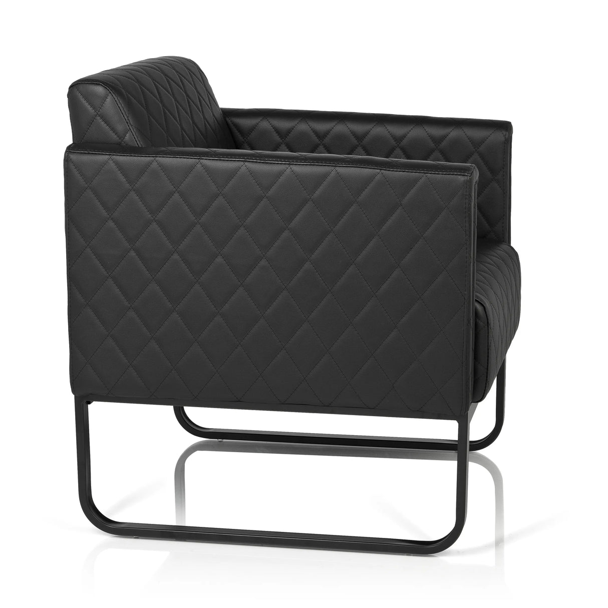 Schwarzer Polstersessel ARUBA BLACK mit Rautensteppung und Kufenfuß von hjh OFFICE – 360-Grad-Ansicht (Seitenprofil 80°)