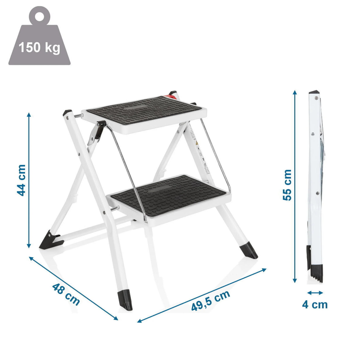 Maßzeichnung der Klappleiter SOLID W1 mit einer Höhe von 44 cm und 150 kg Belastbarkeit von hjh OFFICE
