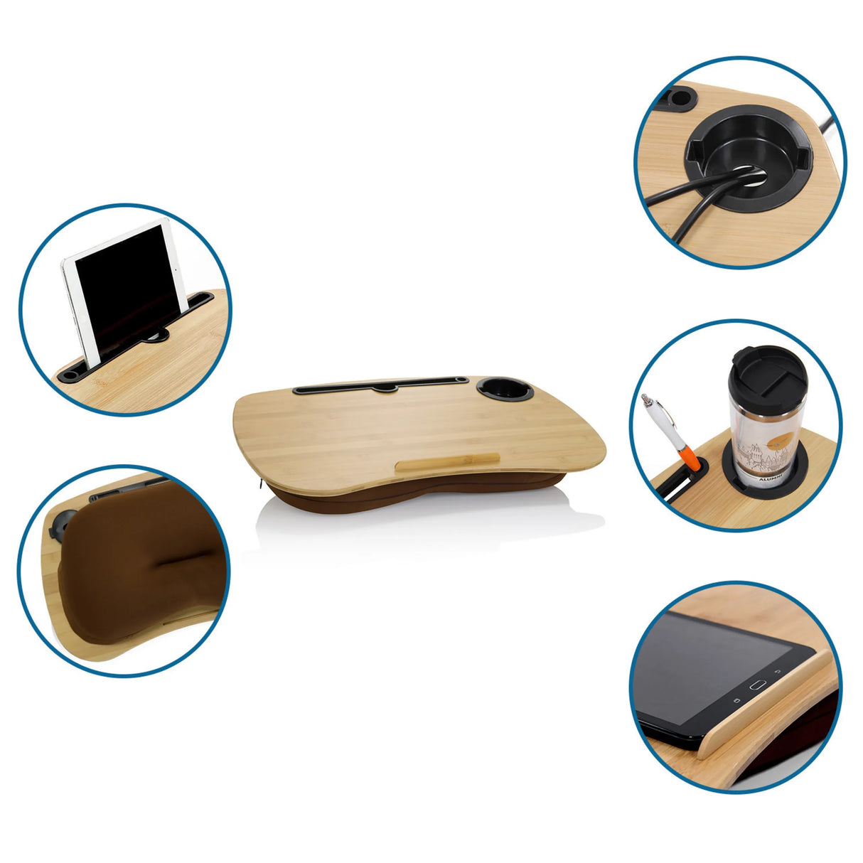 Laptopunterlage COMFILAP I aus Bambus mit Tablet-Halter, Becherhalter und Stifthalter von hjh OFFICE