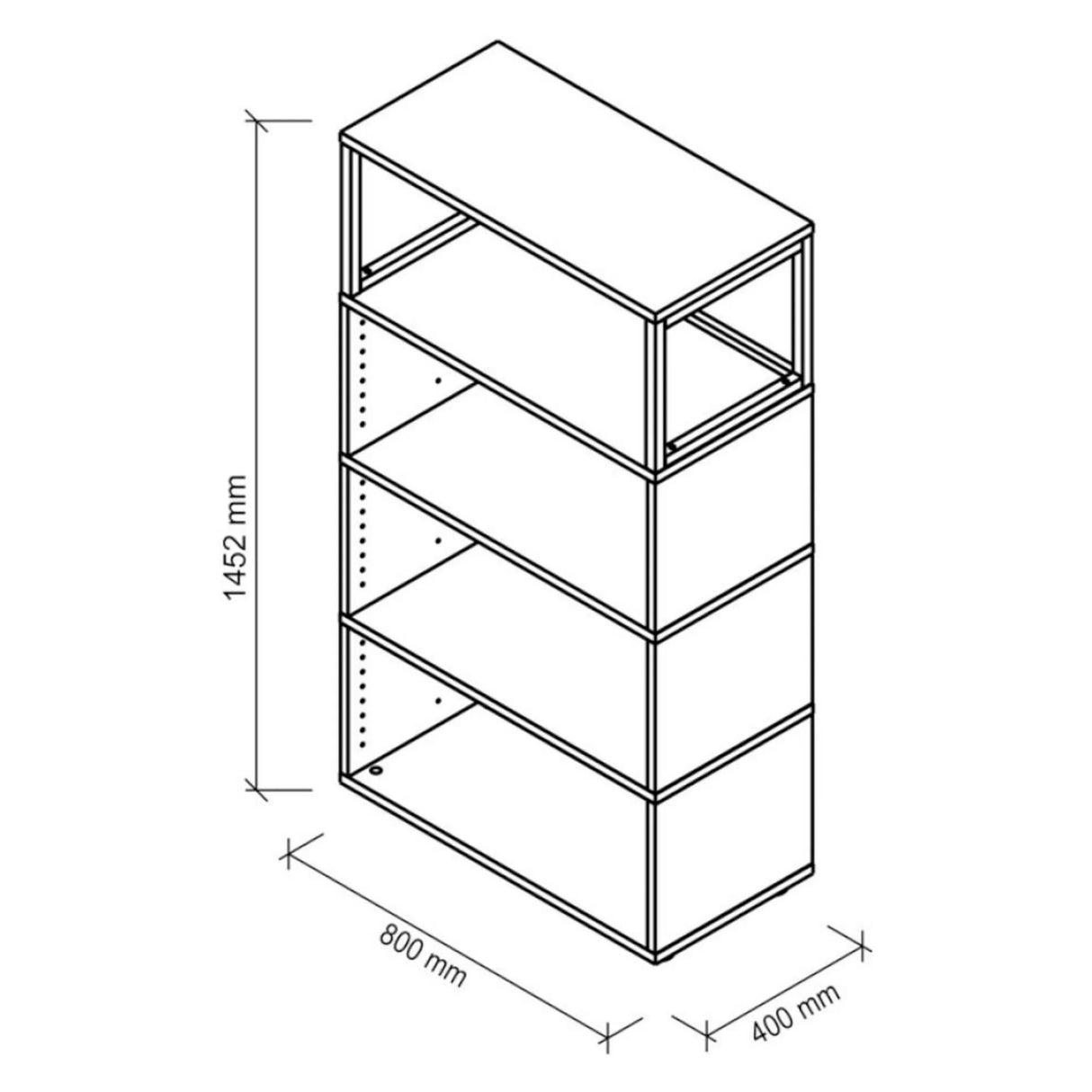 Technische Zeichnung des Regals FlexWall mit 1452 x 800 mm von hjh OFFICE PRO