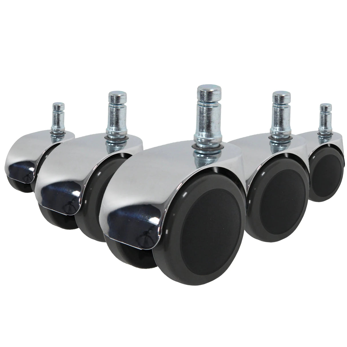 Fünf Stuhlrollen 5x ROLO LUX 11mm/50mm in Schwarz und Silber mit glänzendem Metallgehäuse von hjh OFFICE