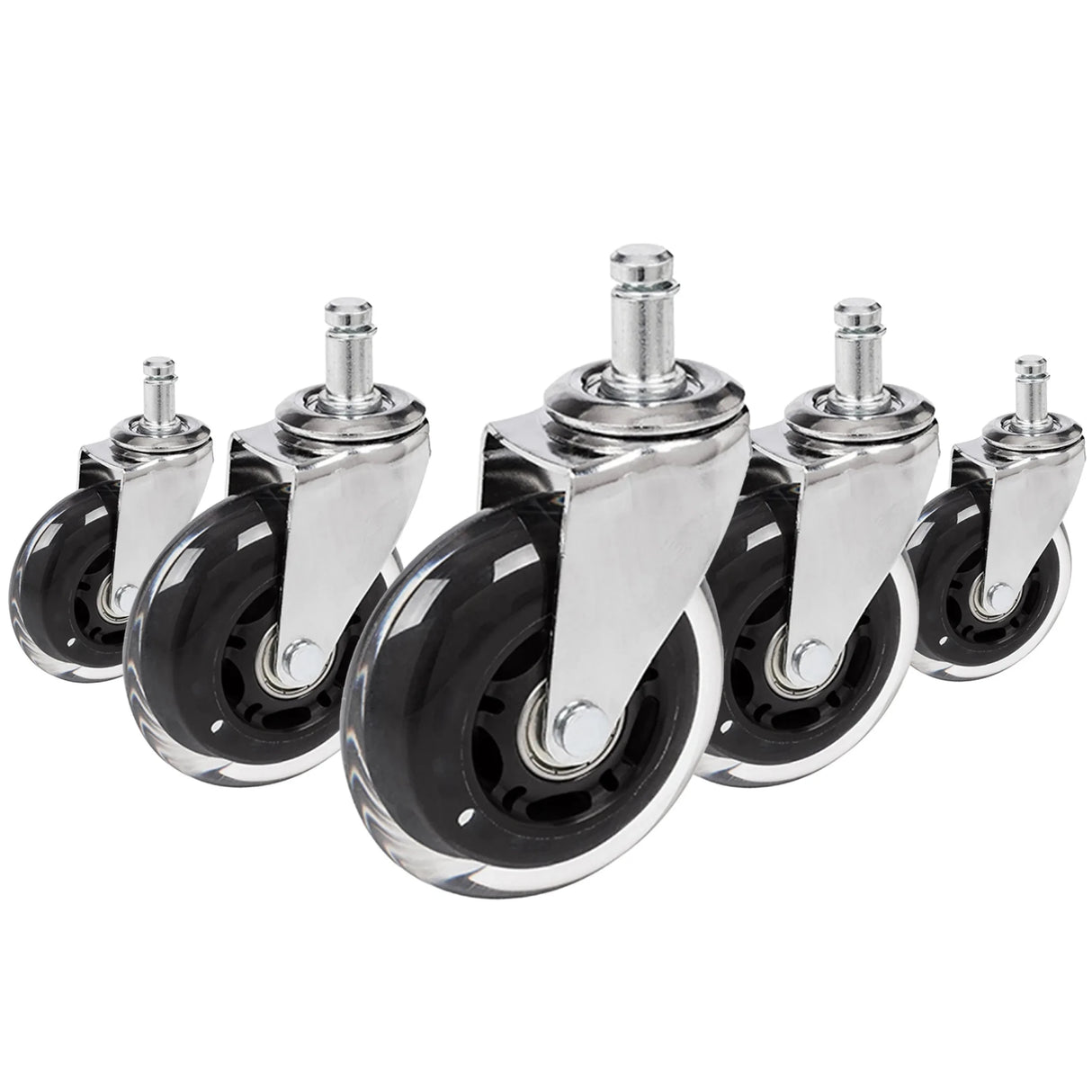 Fünf Stuhlrollen 5x ROLO SKATE CT 11mm/75mm in Silber und Transparent für Hartböden von hjh OFFICE