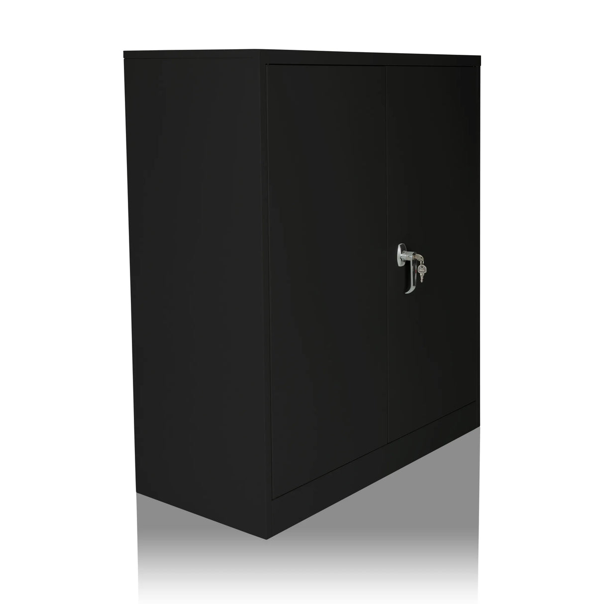 Schwarzer Aktenschrank COLOR AS 105 mit zwei Türen und einem silberfarbenen Griff von hjh OFFICE – 360-Grad-Ansicht (schräge Frontansicht 45°)