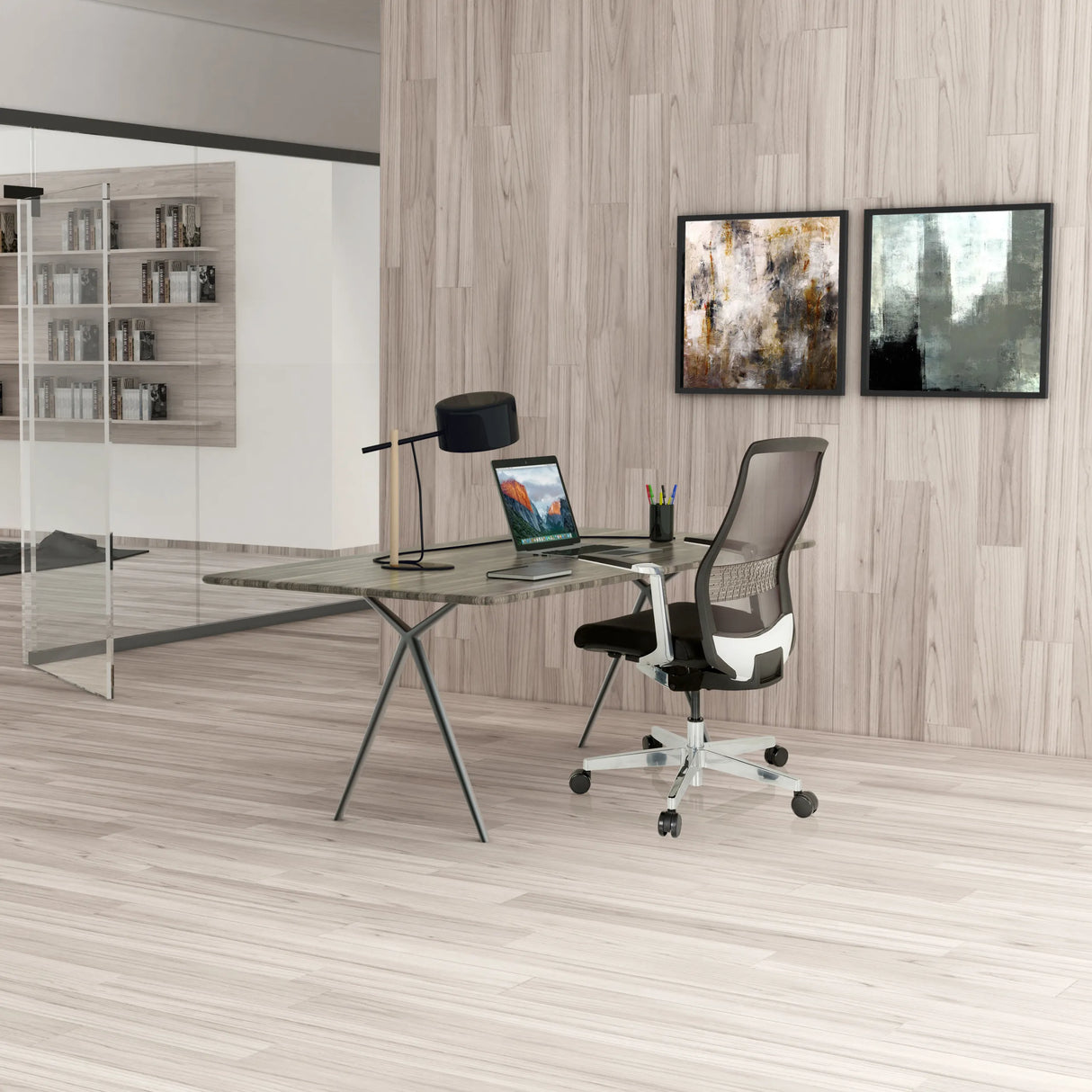 High-End-Bürostuhl FOUNTAINE PRO in Schwarz mit Netzrückenlehne und Armlehnen von hjh OFFICE