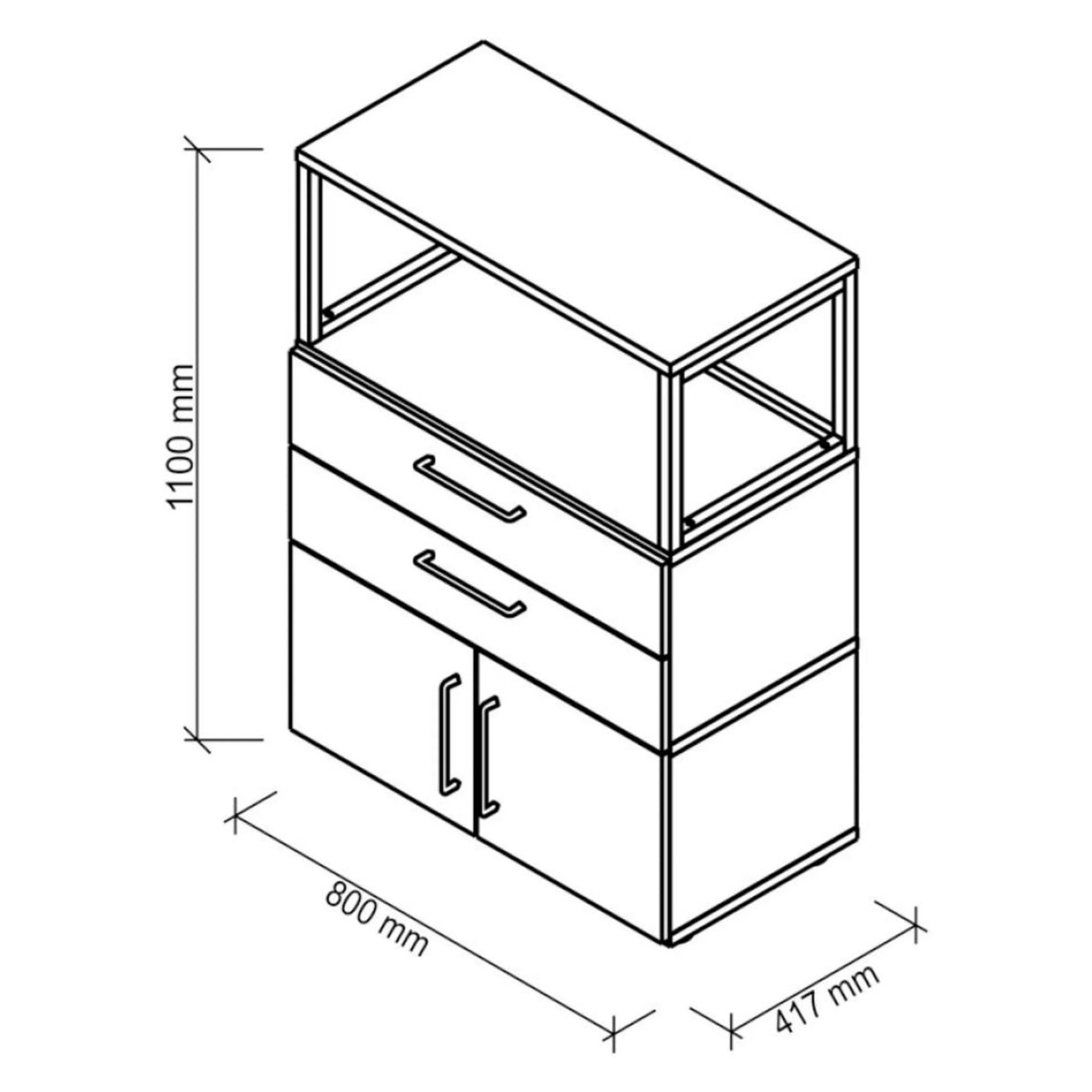 Technische Zeichnung des Rollcontainers FlexWall mit 800 × 417 mm von hjh OFFICE PRO