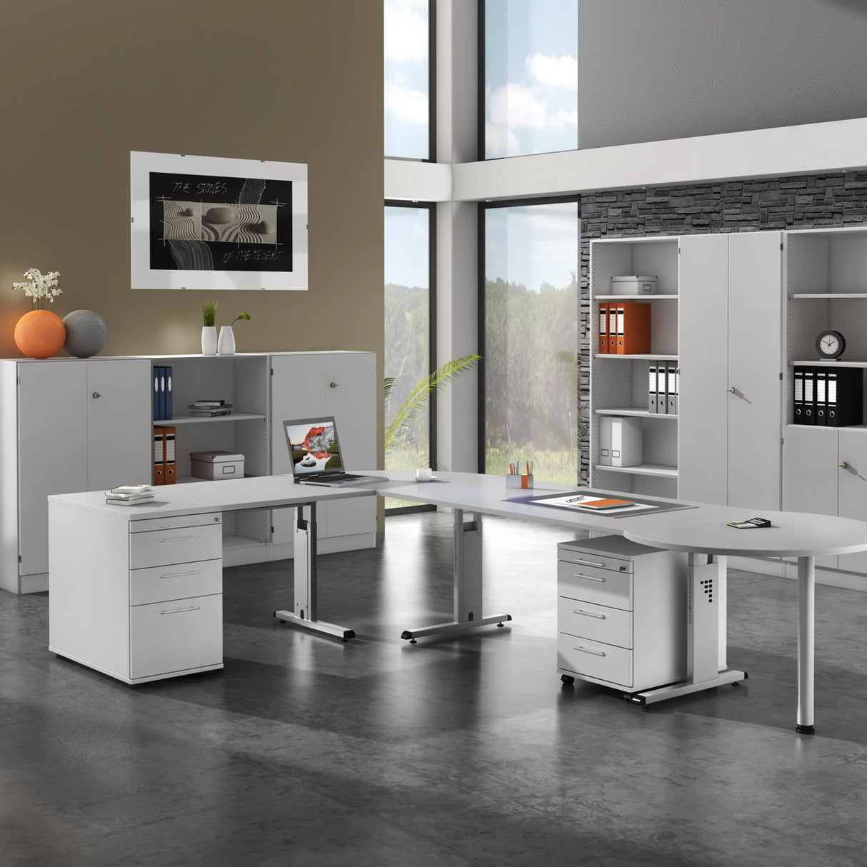Höhenverstellbarer Schreibtisch MEGA 2E S in Grau und Silber mit zwei Rollcontainern von hjh OFFICE PRO
