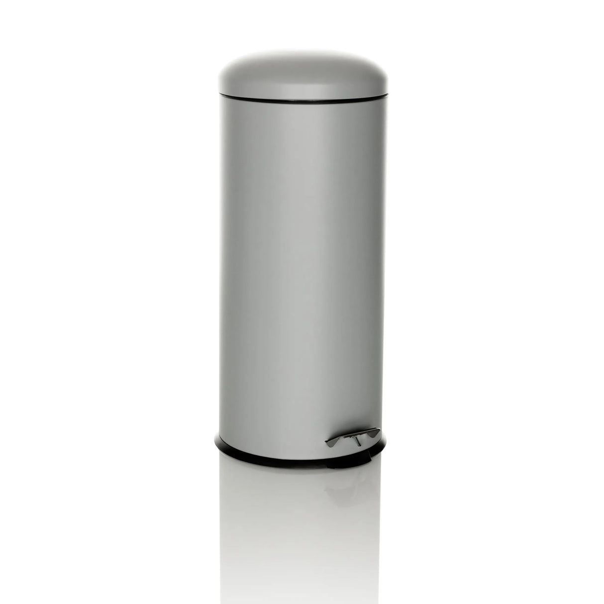 Grauer Mülleimer CLEAN VIII mit Deckel und Trittpedal von hjh OFFICE – 360-Grad-Ansicht (schräge Frontansicht 30°)