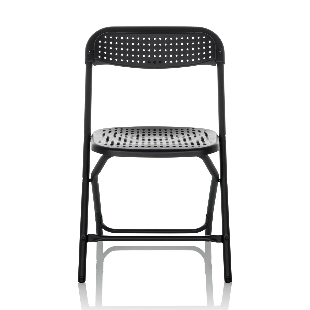 Schwarzer Outdoor-Stuhl TUDELA XXL PRO mit perforierter Sitz- und Rückenfläche von hjh OFFICE – 360-Grad-Ansicht (Frontansicht 0°)