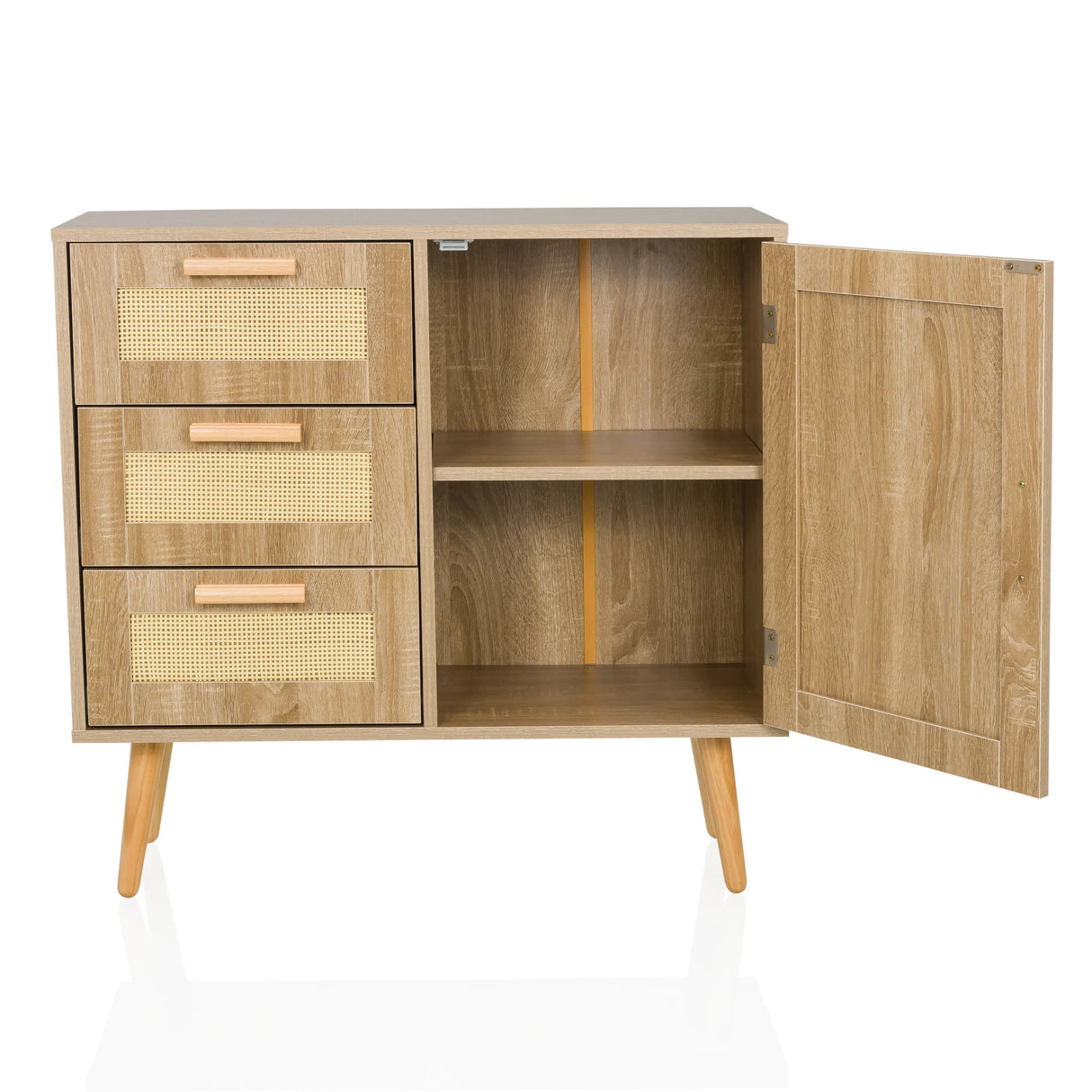 Sideboard STRYN in Hellbraun mit drei Wiener-Geflecht-Schubladen und einem offenen Fach mit Tür von hjh LIVING