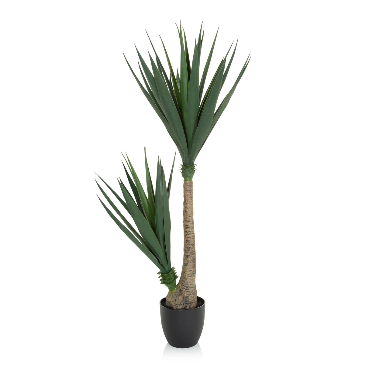 Grüne Kunstpflanze YUCCA mit zwei Stämmen in einem schwarzen Topf von hjh OFFICE – 360-Grad-Ansicht (Frontansicht 0°)
