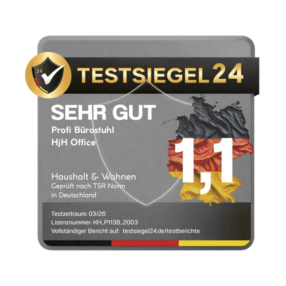 TESTSIEGEL24 SEHR GUT Profi Bürostuhl HjH Office Haushalt & Wohnen Geprüft nach TSR Norm in Deutschland 1,1