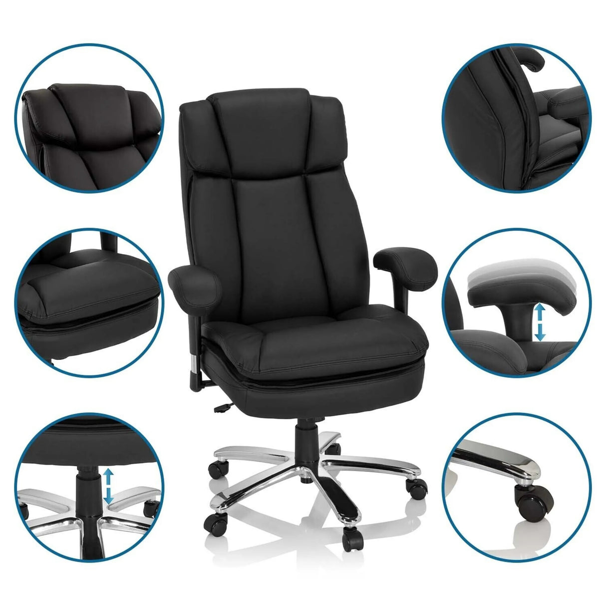 Drehstuhl BUILDER XXL I in Schwarz aus Kunstleder mit verstellbaren Armlehnen von hjh OFFICE