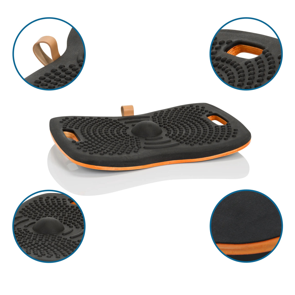 Schwarz-orangefarbenes Balance Board ACTIV mit Noppenstruktur und Tragegriff von hjh OFFICE
