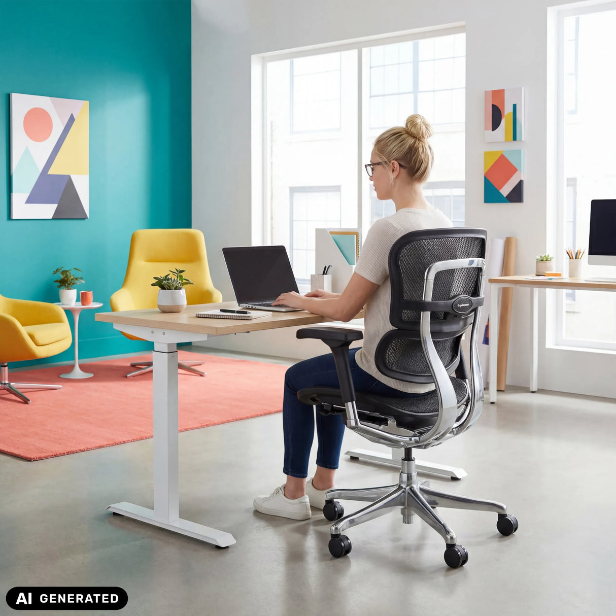 Luxus-Chefsessel ERGOHUMAN BASE GEN2 mit Netzrücken in Schwarz von hjh OFFICE (KI-generiertes Bild)