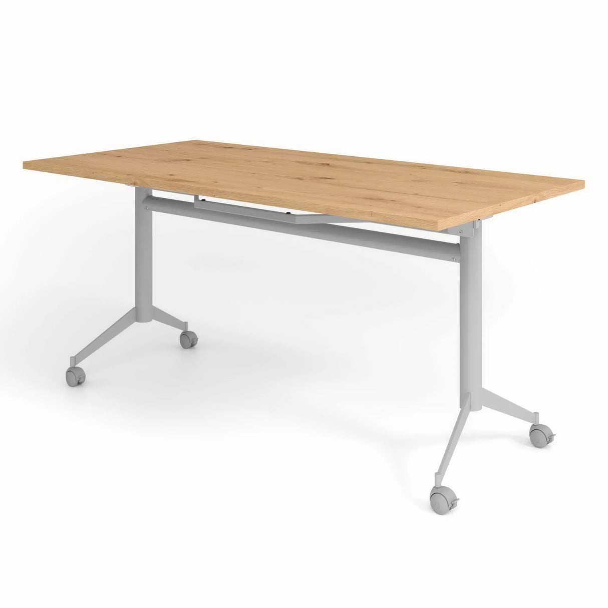 Fahrbarer Konferenztisch KALA 16 mit Tischplatte in Asteiche und silbernem Gestell von hjh OFFICE PRO