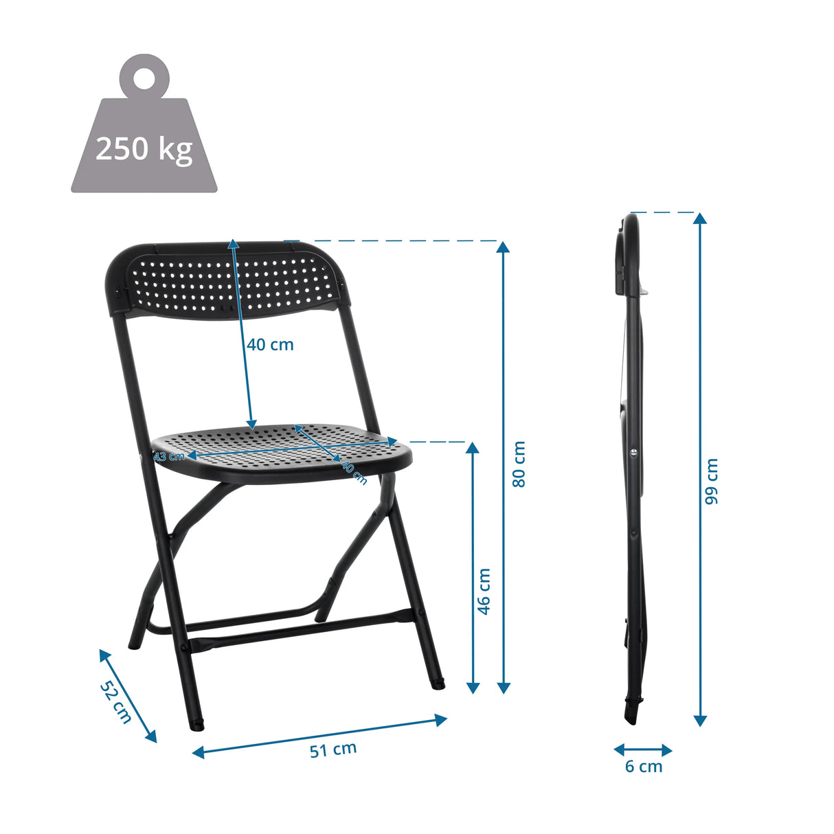 Maßzeichnung des Outdoor-Stuhls TUDELA XXL PRO mit einer Gesamthöhe von 99 cm von hjh OFFICE