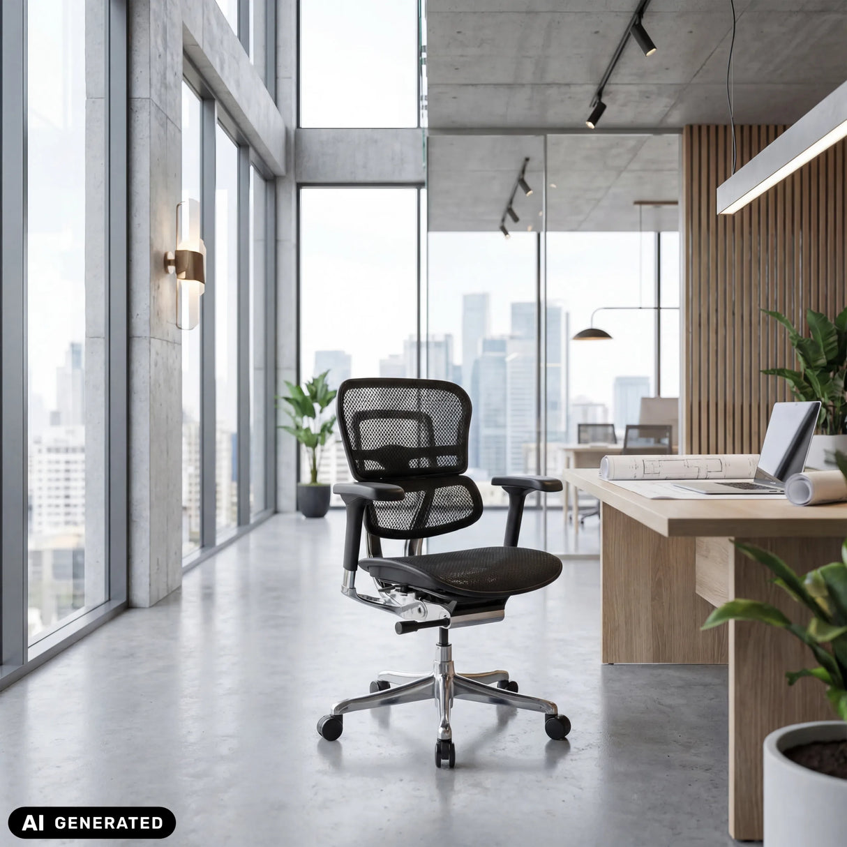Luxus-Chefsessel ERGOHUMAN BASE GEN2 mit Netzbezug in Schwarz von hjh OFFICE (KI-generiertes Bild)