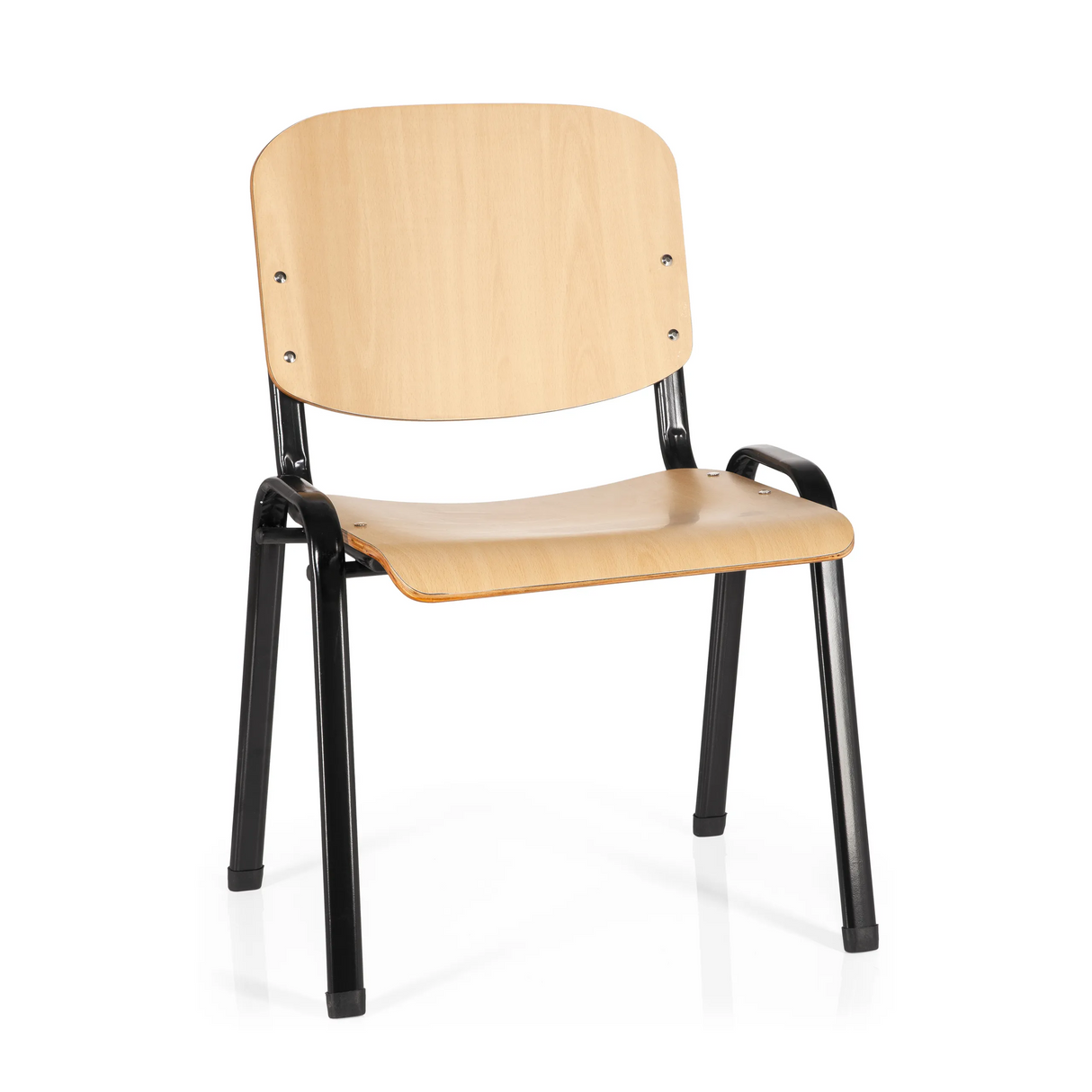 Vierfußstuhl XT 600 SW H mit Sitzfläche und Rückenlehne aus Buche und schwarzem Gestell von hjh OFFICE – 360-Grad-Ansicht (Frontansicht 20°)