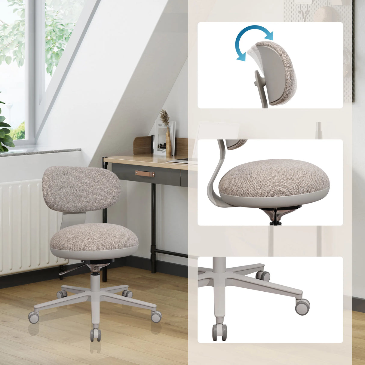Home-Office-Bürostuhl SITMOTION W in Grau mit verstellbarer Rückenlehne und Rollenkreuz von hjh OFFICE