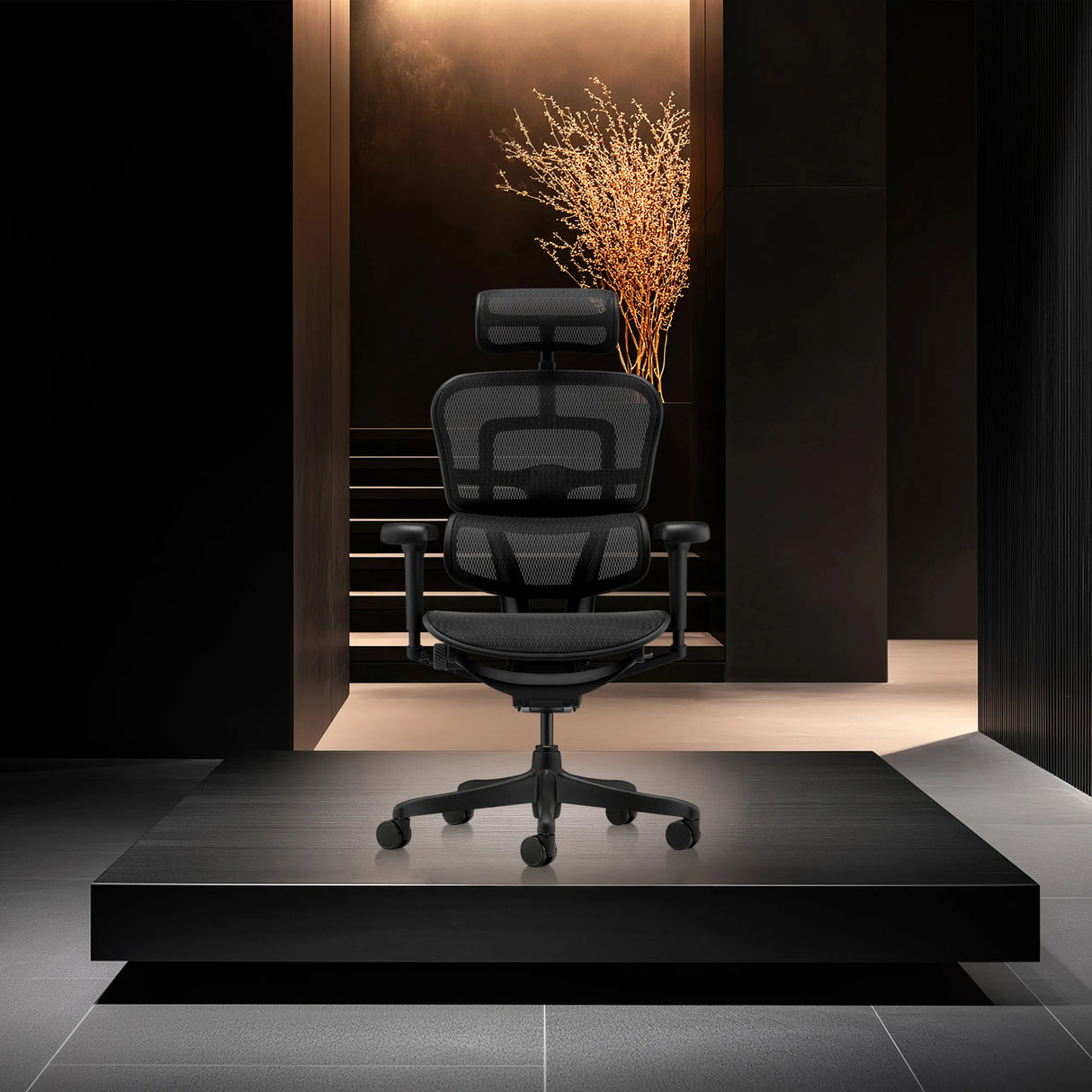 Schwarzer Luxus-Chefsessel ERGOHUMAN SIGNATURE GEN2 mit Netzbezug und Kopfstütze von hjh OFFICE