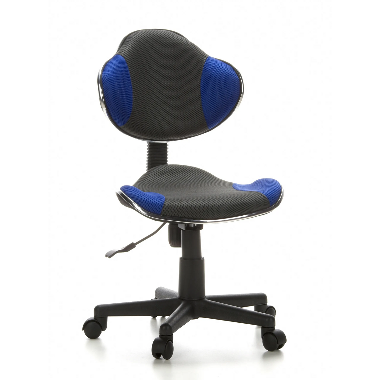 Graublauer Kinderdrehstuhl KIDDY GTI-2 mit Netzrücken und Fußkreuz mit fünf Rollen von hjh OFFICE – 360-Grad-Ansicht (Frontansicht 20°)