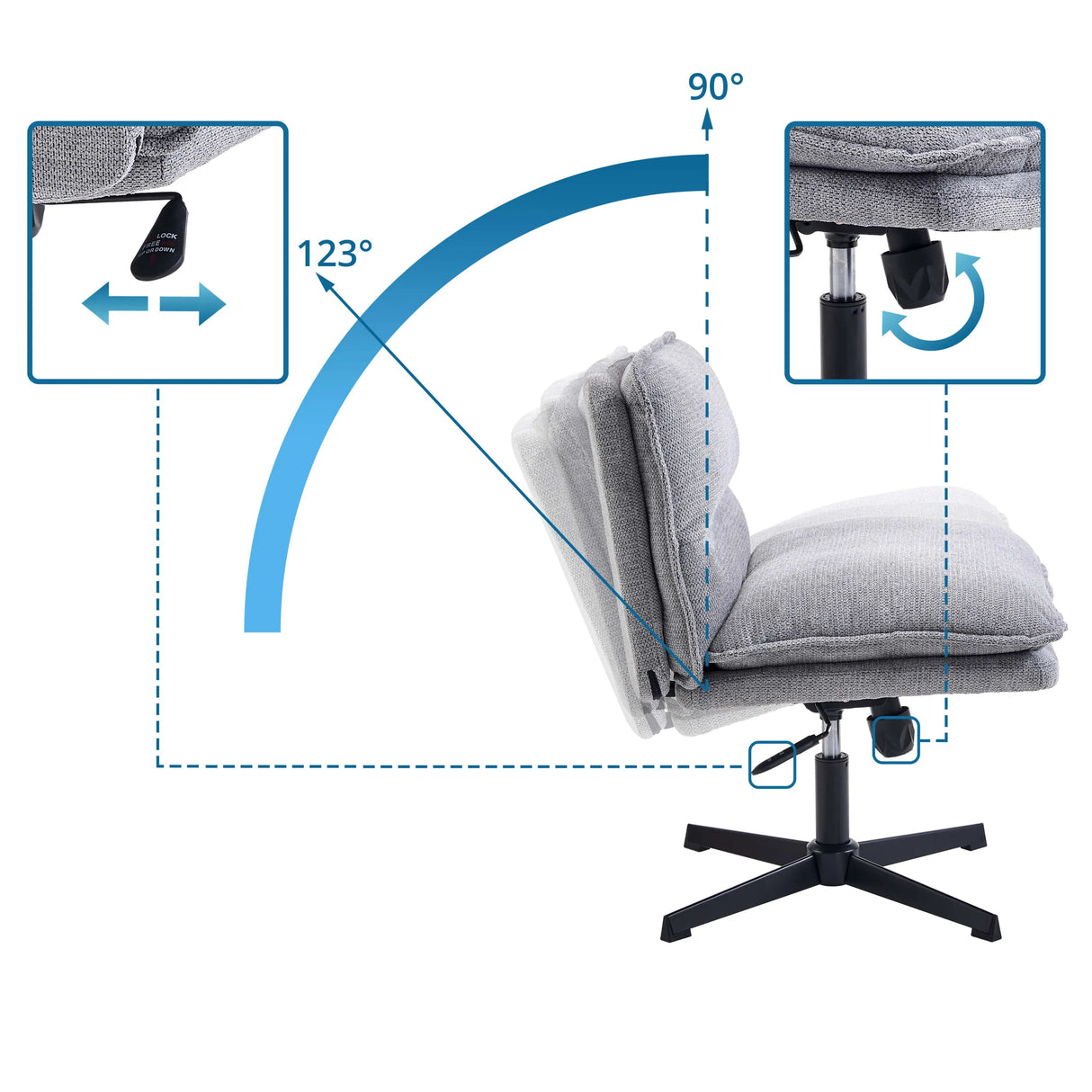 Verstellbare Rückenlehne des Loungesessels Criss-Cross 20 mit Neigungswinkeln von 90° und 123° von hjh LIVING